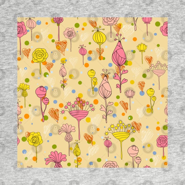 Floral pattern with hearts by lisenok